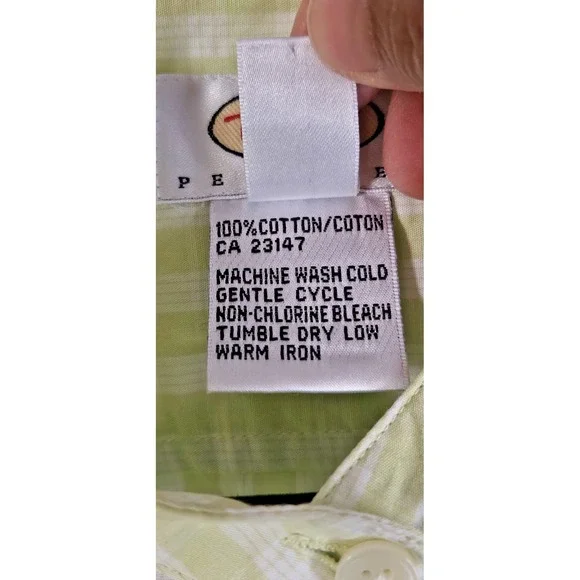 Vintage TALBOTS green white plaid button down Mock‎ neck shirt woman Sz M - Picture 6 of 6